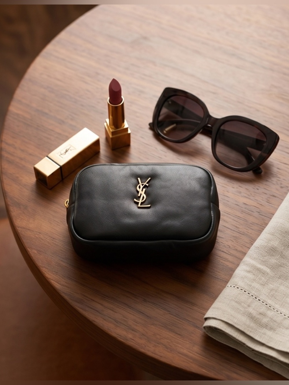 ✨ Saint Laurent Cassandre Mini Cosmetic Pouch – Black Leather | YSL Classic ✨